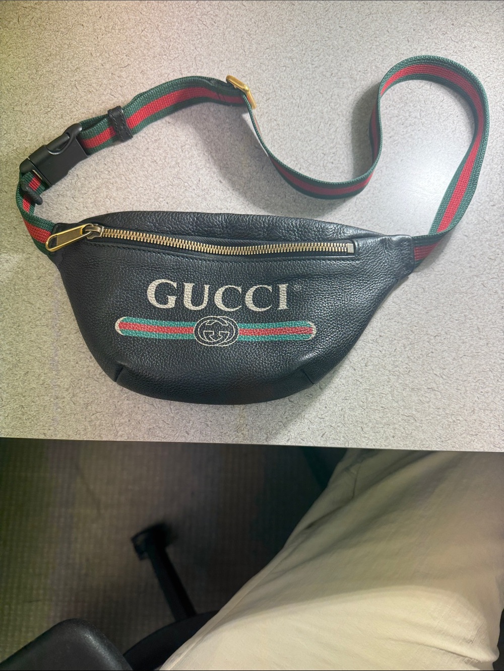 Gucci Black Leather Logo Belt Bag with Green-Red Web Stripe *Smaller BeltBag* - Picture 6 of 6
